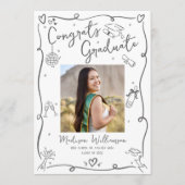 Gray Hand Drawn Doodles Graduation Photo White Fun 案内状 (正面)