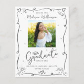 Gray Hand Drawn Doodles Save the Date Grad Photo インビテーションポストカード (正面)