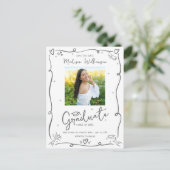 Gray Hand Drawn Doodles Save the Date Grad Photo インビテーションポストカード (スタンド正面)