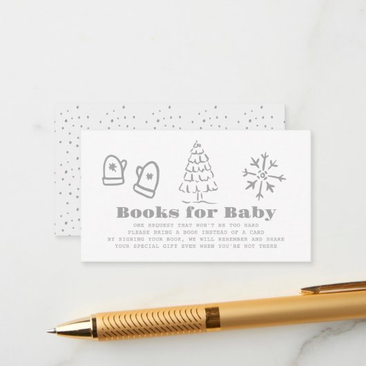 Gray Hand-Drawn Winter Baby Shower Book Request エンクロージャーカード (正面/裏面インサイチュ)