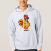 Gray Hoodie for Him with Cute Rooster and Glasses パーカ (正面)