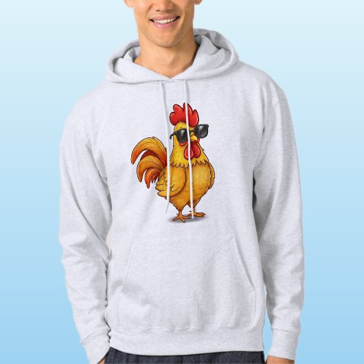 Gray Hoodie for Him with Cute Rooster and Glasses パーカ