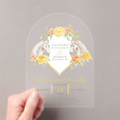 Gray horses and yellow roses monogram wedding arch アクリル招待状 (インサイチュ (ポータブル))