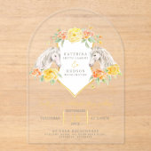 Gray horses and yellow roses monogram wedding arch アクリル招待状 (正面)