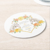 Gray horses and yellow roses monogrammed wedding ラウンドペーパーコースター (アングル)