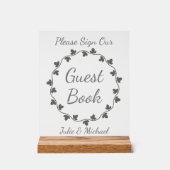 Gray Ivy Wreath Wedding Guest Book アクリルサイン (正面)