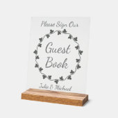 Gray Ivy Wreath Wedding Guest Book アクリルサイン (傾斜)