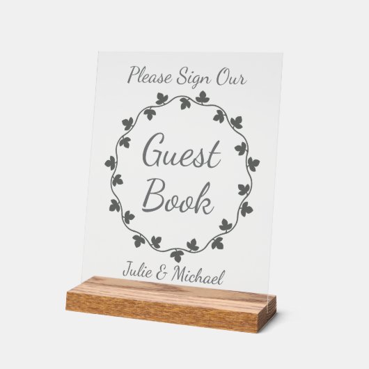 Gray Ivy Wreath Wedding Guest Book アクリルサイン (傾斜)