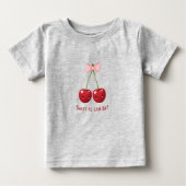 Gray Kids T-Shirt with Cherries and Pink Bow  ベビーTシャツ (正面)