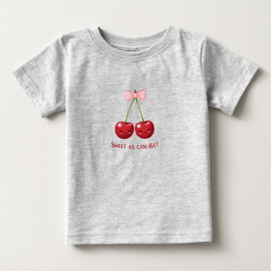 Gray Kids T-Shirt with Cherries and Pink Bow ベビーTシャツ (正面)