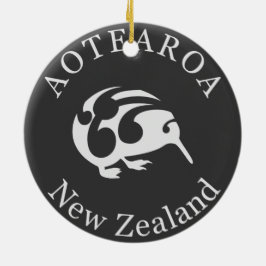 Gray KiwiとKoru、Aotearoa、ニュージーランド セラミックオーナメント