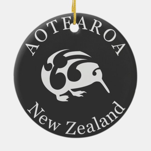 Gray KiwiとKoru、Aotearoa、ニュージーランド セラミックオーナメント (裏面)
