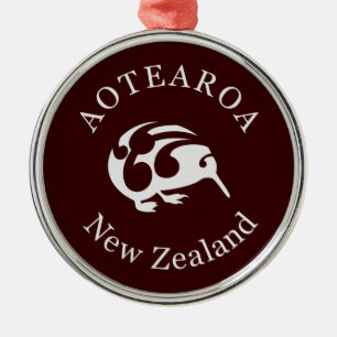 Gray KiwiとKoru、Aotearoa、ニュージーランド メタルオーナメント