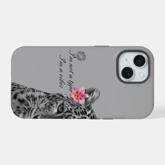 Gray Leopard Aesthetic Phone Case - Trendy Design iPhone 15ケース (裏面横)