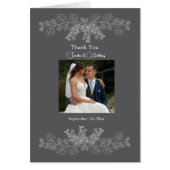  Gray Line Art Eucalyptus Photo Wedding Thank You (正面)