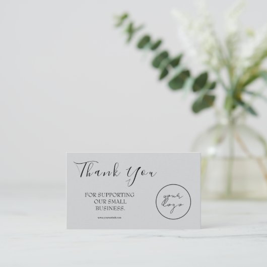 Gray Logo Script Thank You Card Discount Business 名刺 (スタンド正面)