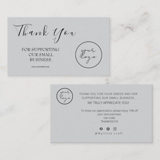 Gray Logo Script Thank You Card Discount Business 名刺 (正面/裏面)