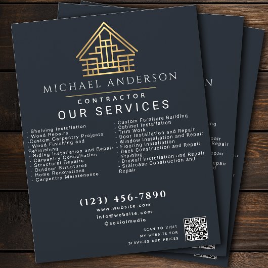 Gray Minimal Home Building Construction QR Code チラシ