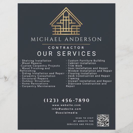 Gray Minimal Home Building Construction QR Code チラシ (正面)