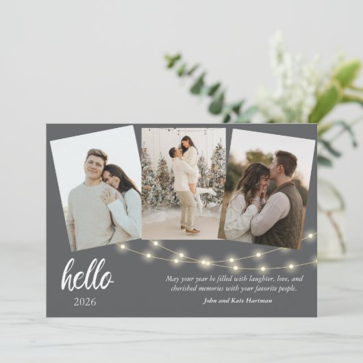 Gray Minimalist Hello New Year Photo Collage (スタンド正面)