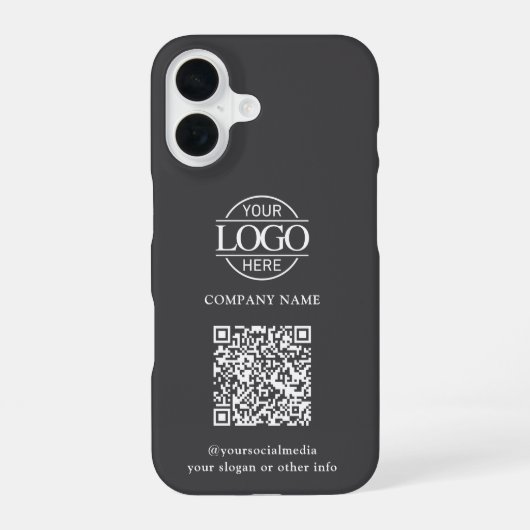 Gray Modern Business Logo & QR Code Promotional iPhone 16ケース (裏面)
