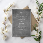 Gray modern monogram rustic wedding 招待状