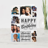 Gray Monogram Photo Collage Happy Birthday Card カード (正面)
