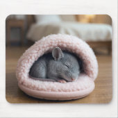 Gray Mouse Sleeping in a Pink Slipper マウスパッド (正面)