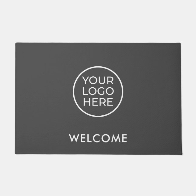 Gray Office Welcome Businessロゴ ドアマット (正面)