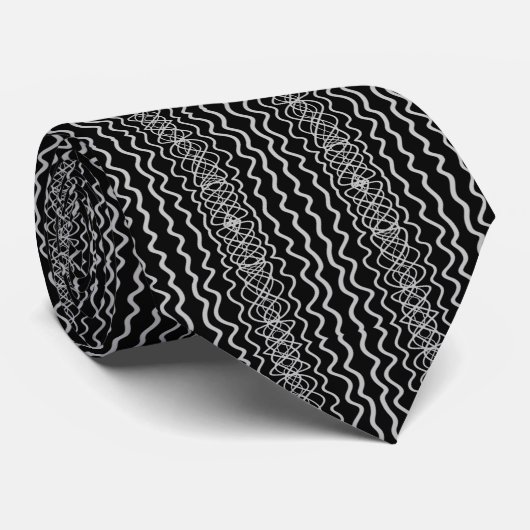 Gray On Black Curvy Twisty Line Drawing Pattern ネクタイ (ロール)