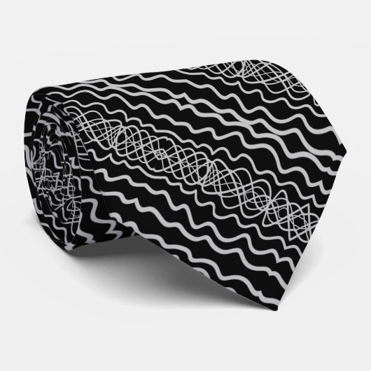 Gray On Black Curvy Twisty Line Drawing Pattern   ネクタイ (ロール)