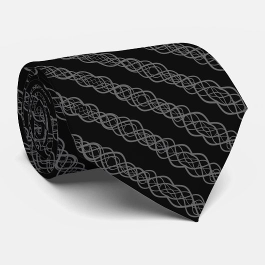 Gray On Black Twisted Curvy Line Drawing Pattern ネクタイ (ロール)