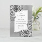 Gray Painterly Floral Romance Wedding 招待状 (スタンド正面)