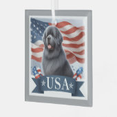 Gray Patriotic Newfoundland Dog Square ガラスオーナメント (正面左)