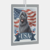 Gray Patriotic Newfoundland Dog Square ガラスオーナメント (正面右)