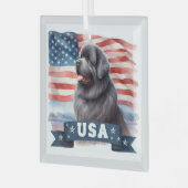Gray Patriotic Newfoundland Square Glass Ornament ガラスオーナメント (正面左)