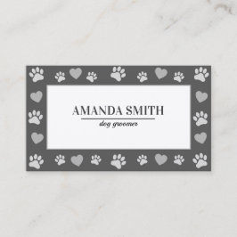 Gray Paw Prints Dog Groomer Business Card 名刺