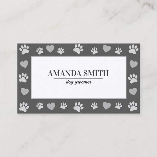 Gray Paw Prints Dog Groomer Business Card 名刺 (正面)