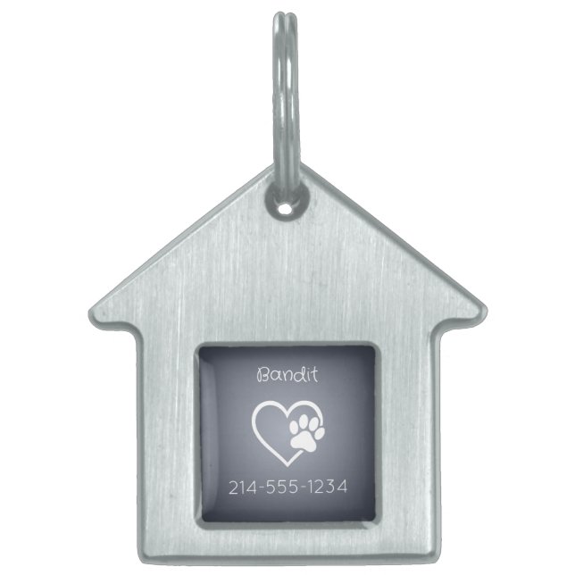 Gray Personalized Dog ID Tag Name & Phone ペットネームタグ (正面)