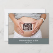  Gray Photo Hello Baby Announcement Card サンキューカード (裏面)