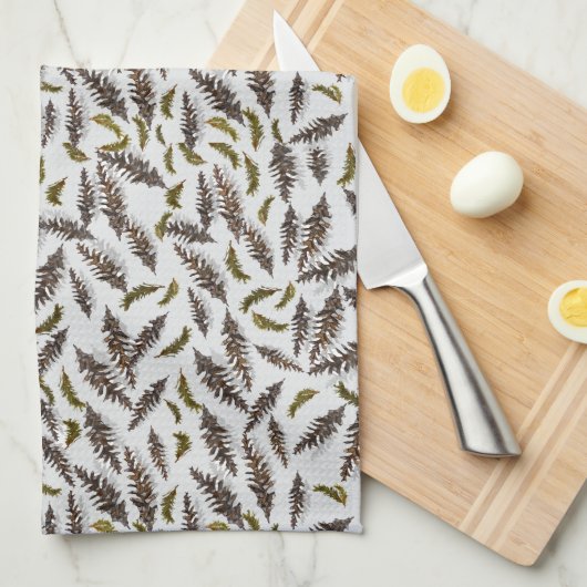 Gray Pinecones Evergreen Kitchen Towel キッチンタオル (四つ折り)