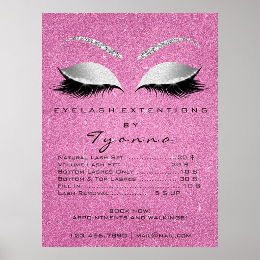 Gray Pink Gold Makeup Artist Lashes Price List ポスター (正面)