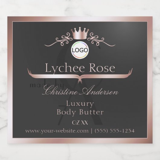 Gray Product Label Rose Gold Frame Logo Monogram リキュールボトルラベル (シングルラベル)