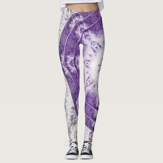 Gray Purple Fractal Art Leggings レギンス (正面)