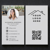 Gray QR Code Real Estate Agent Photo Logo 名刺