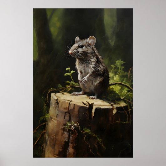 Gray Rat On Stump In Forest Wall Print, Dark ポスター (正面)