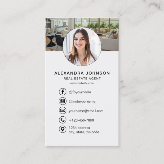 Gray Real Estate Agent Photo Logo Social Media 名刺 (正面)