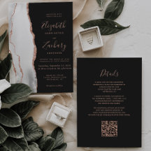 Gray Rose Gold Agate Slate Black QR Code Wedding