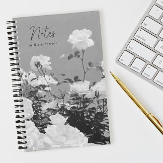 Gray Roses Floral Garden Custom Spiral Notebook ノートブック