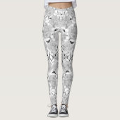 Gray Roses On White Leggings レギンス (正面)